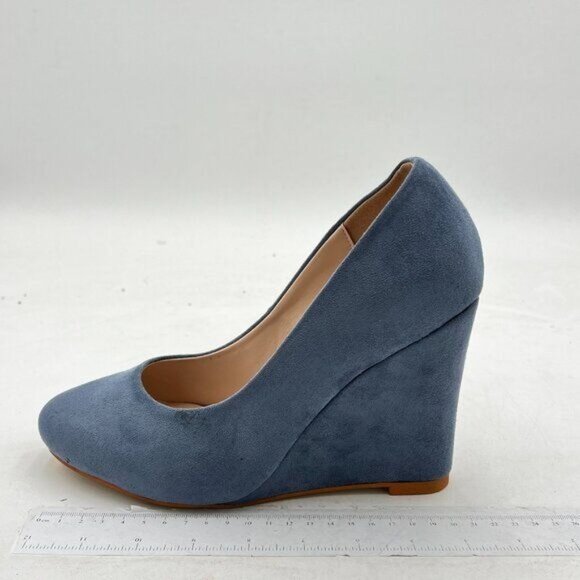 Women's Classic Wedge Pumps Basic Closed Almond Toe Thick High Heels - Picture 1 of 7